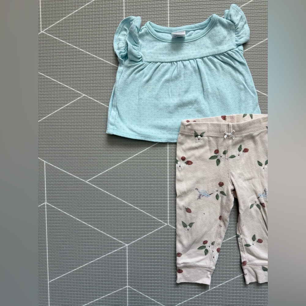 Okie Dokie|Baby girl summer set,Mint Flutter Sleeve eyelet Top & Floral Leggings